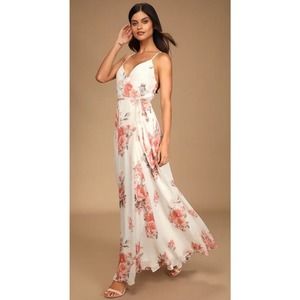 Floral Print Maxi Dress - White and Pink